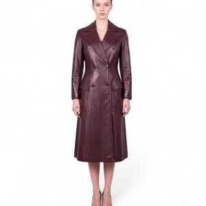 Etienne Aigner Vintage 70s Burgundy Leather Trench Coat Size 10